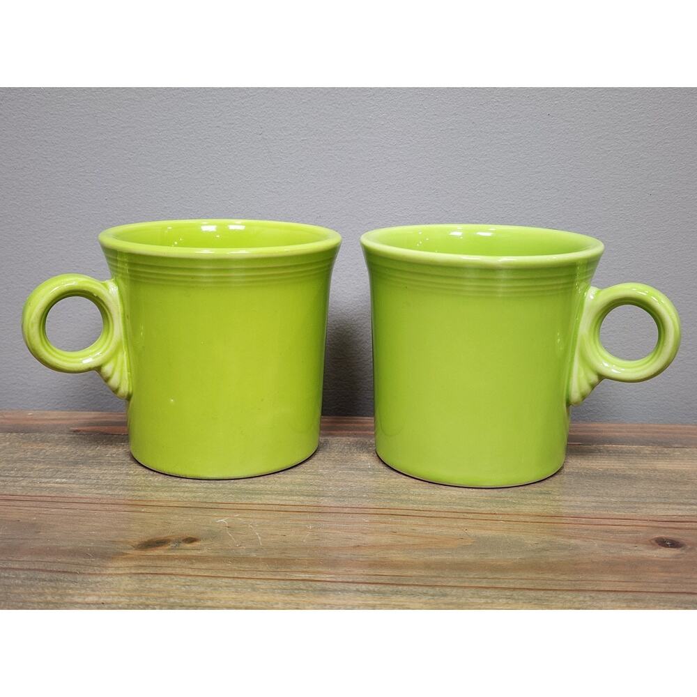 Two Fiesta Lemongrass Coffee Mugs Cup HLC Tea Ceramic Ring Handle Retired Color